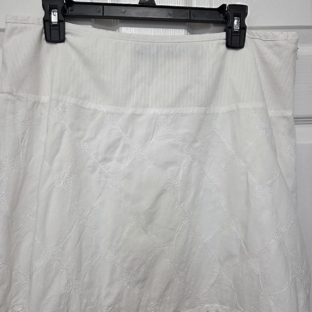 Vintage Requirements White Embroidered Eyelet Cotton Midi Skirt Size 14 Boho - Picture 2 of 10